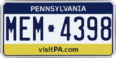 PA license plate MEM4398