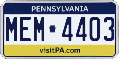 PA license plate MEM4403