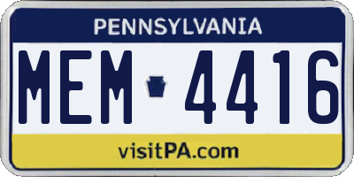 PA license plate MEM4416