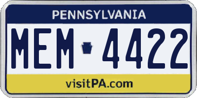 PA license plate MEM4422