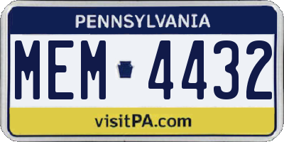 PA license plate MEM4432