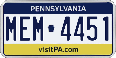 PA license plate MEM4451