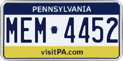 PA license plate MEM4452