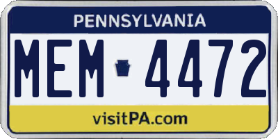 PA license plate MEM4472