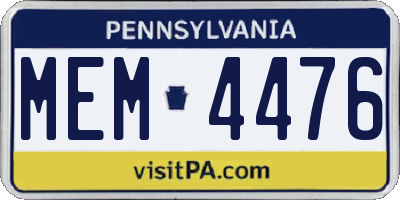 PA license plate MEM4476