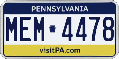 PA license plate MEM4478