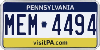 PA license plate MEM4494