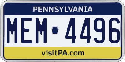 PA license plate MEM4496