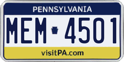 PA license plate MEM4501