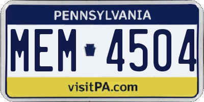 PA license plate MEM4504