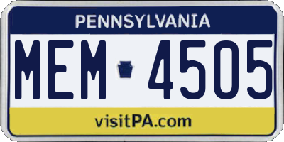 PA license plate MEM4505