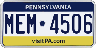 PA license plate MEM4506