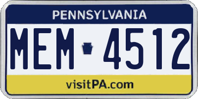 PA license plate MEM4512
