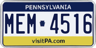 PA license plate MEM4516