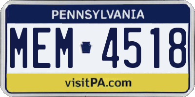 PA license plate MEM4518