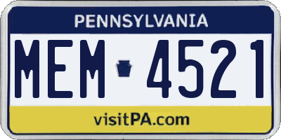 PA license plate MEM4521