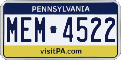 PA license plate MEM4522