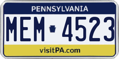 PA license plate MEM4523