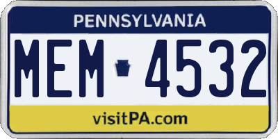 PA license plate MEM4532