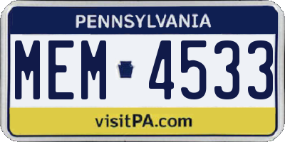 PA license plate MEM4533