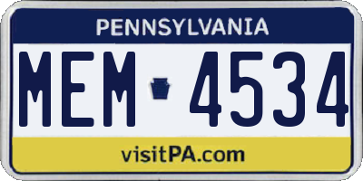 PA license plate MEM4534