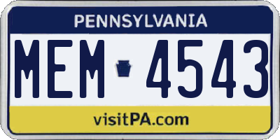 PA license plate MEM4543