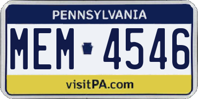 PA license plate MEM4546