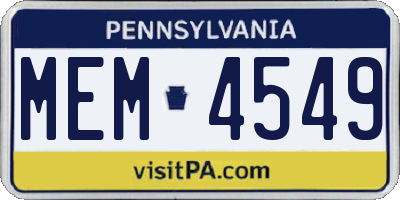 PA license plate MEM4549