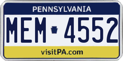 PA license plate MEM4552