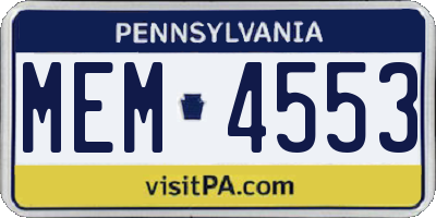 PA license plate MEM4553