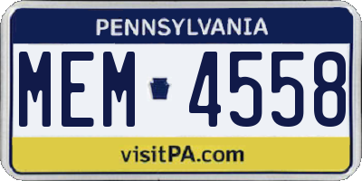 PA license plate MEM4558