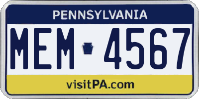 PA license plate MEM4567