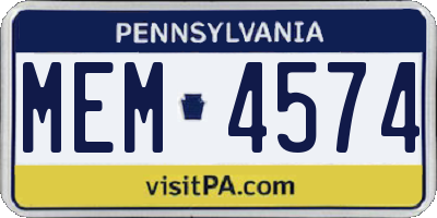 PA license plate MEM4574