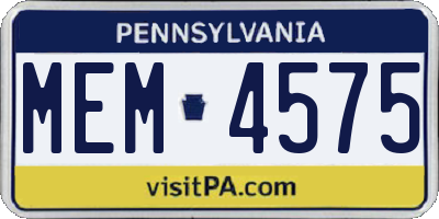 PA license plate MEM4575