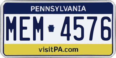 PA license plate MEM4576