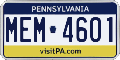 PA license plate MEM4601