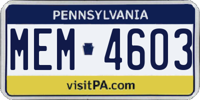 PA license plate MEM4603