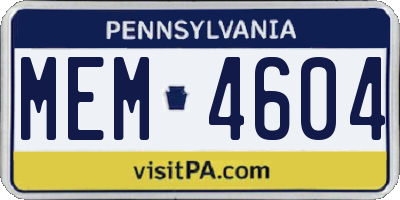 PA license plate MEM4604