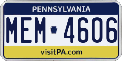 PA license plate MEM4606