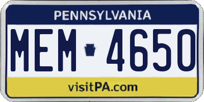 PA license plate MEM4650