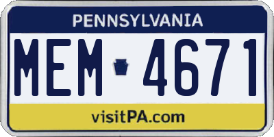 PA license plate MEM4671