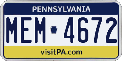 PA license plate MEM4672