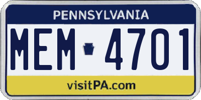 PA license plate MEM4701