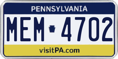 PA license plate MEM4702