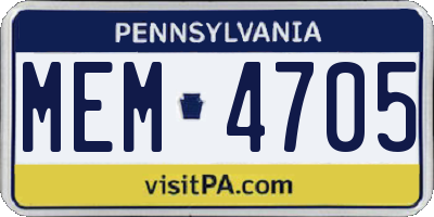 PA license plate MEM4705