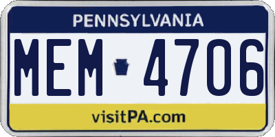 PA license plate MEM4706