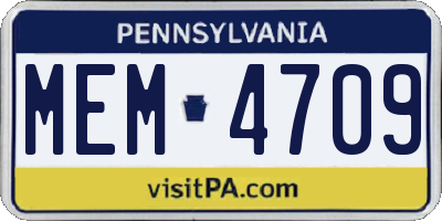 PA license plate MEM4709