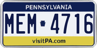 PA license plate MEM4716
