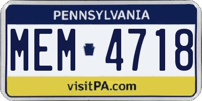 PA license plate MEM4718