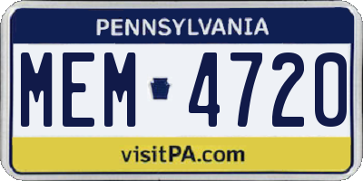 PA license plate MEM4720